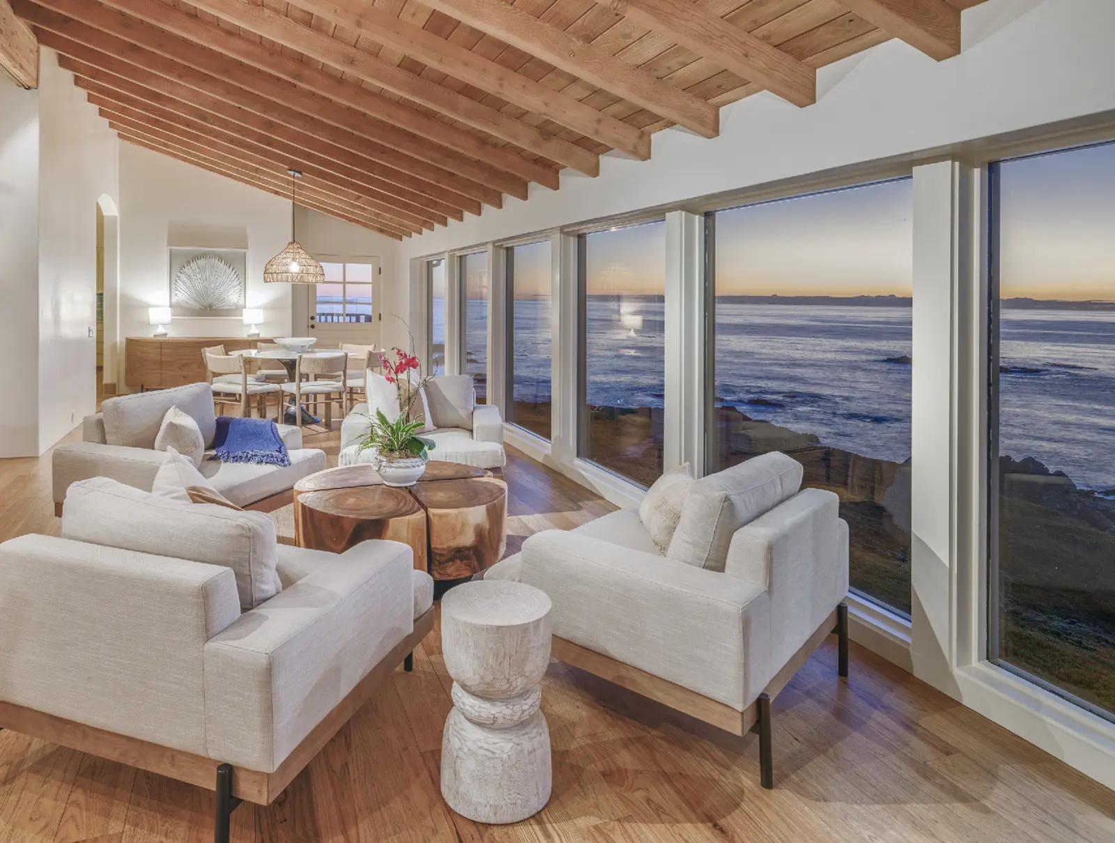 Sterling Huddleson–designed Pebble Beach residence at dusk — architectural photography by Manny Espinoza